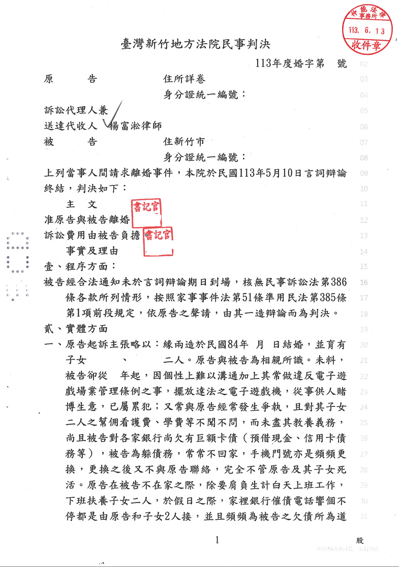 法院裁判離婚【勝訴】